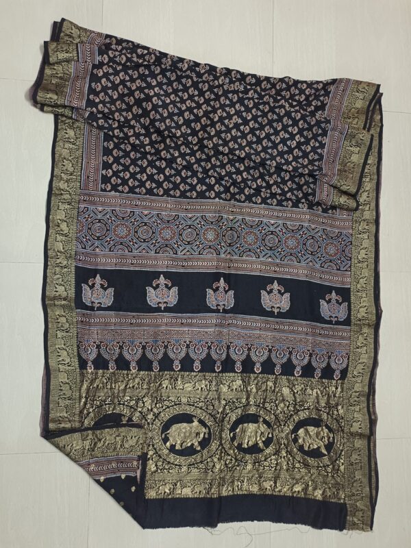 Rich palla Dola saree hand block ajrakh